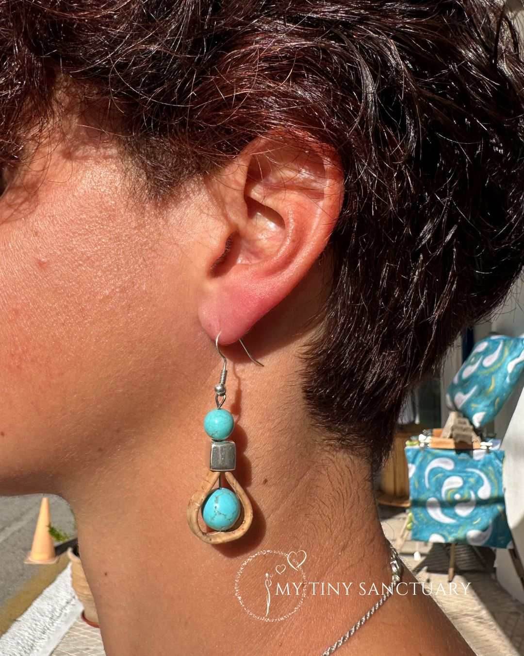 Vegan Earrings Turquoise Howlite With Cork Loop And Silver Plated Bead - My Tiny Sanctuary