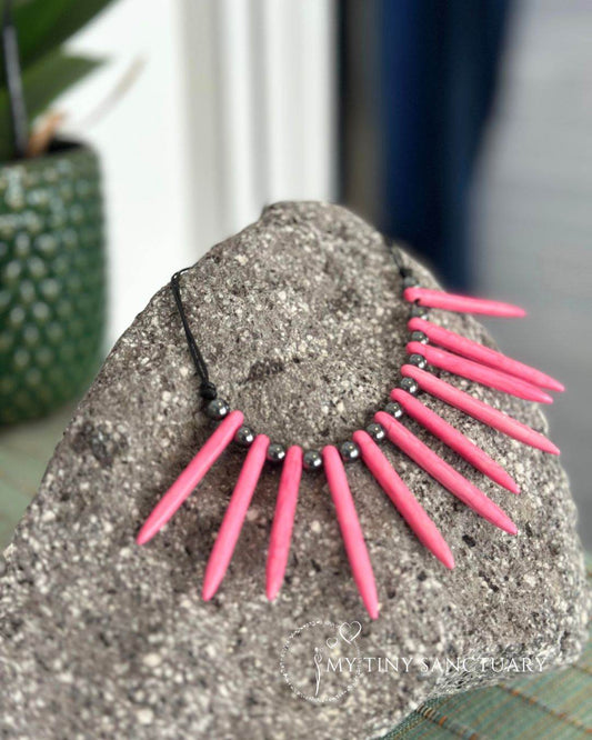 Pink Rocky Vibe Necklace Adjustable with Hematite and Howlite - My Tiny Sanctuary