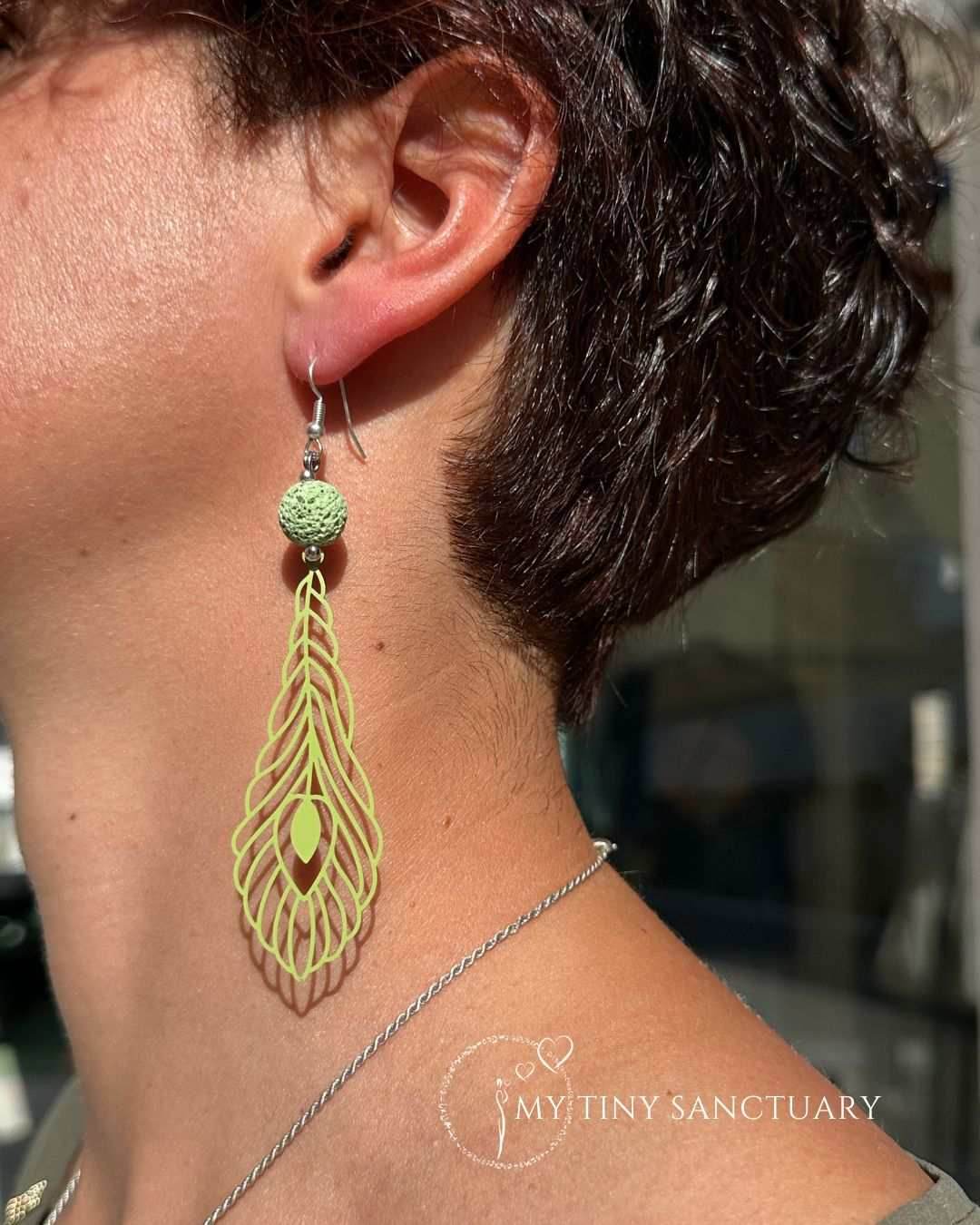 Green Leaf Earrings Sprouting from Lava Stone 🌿 | The Elementals - My Tiny Sanctuary