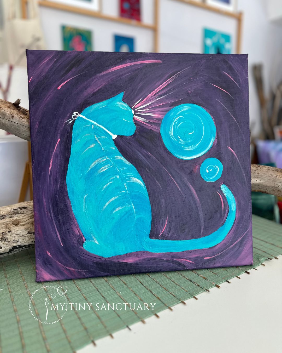 (K)Night Cat Visionary | Acrylic Painting 39,5x39,5 cm - My Tiny Sanctuary