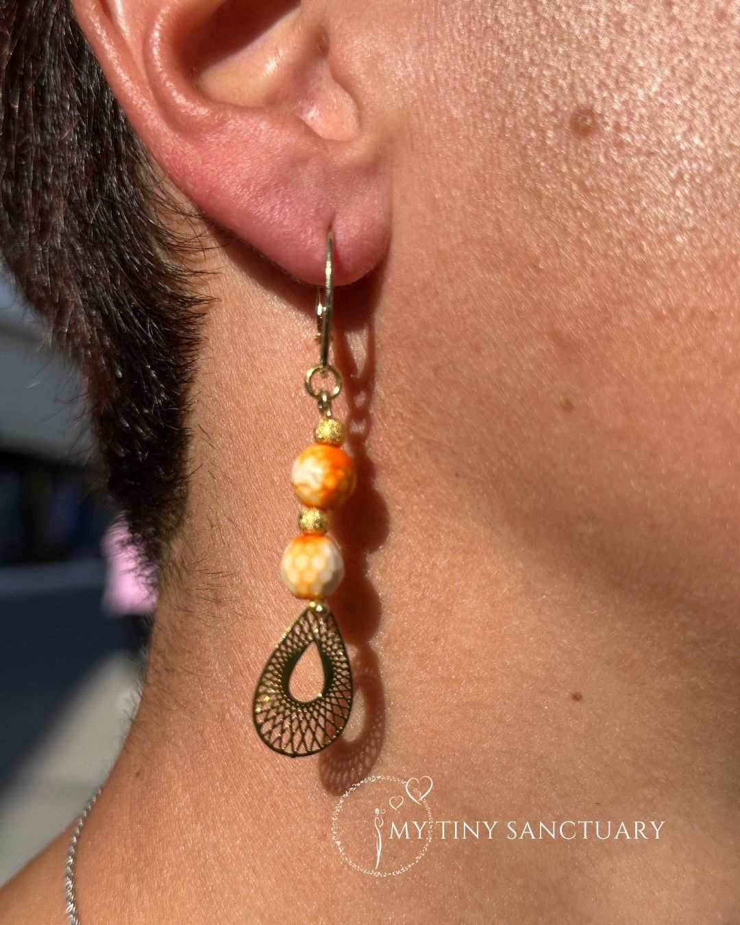 Geometry Earrings Orange and Golden with Howlite: 🌞 Summer Collection - My Tiny Sanctuary