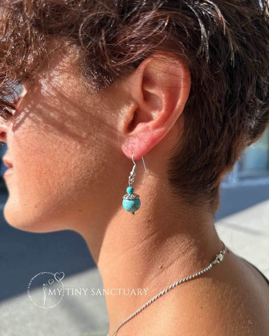 Acorn Spirit Earrings | Turquoise Howlite and Silver - My Tiny Sanctuary