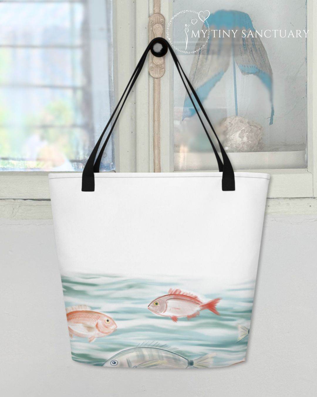 Aegean Sea Fishes Tote Bag with Inside Pocket for groceries or days at the beach - My Tiny Sanctuary