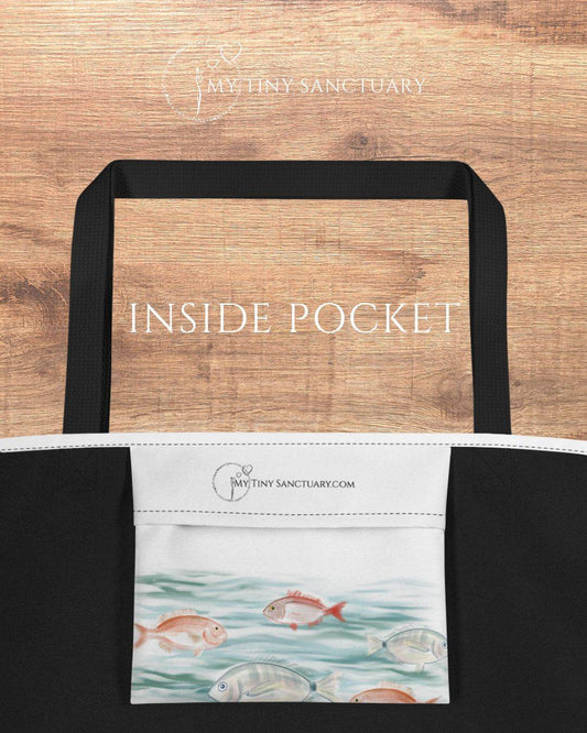 Aegean Sea Fishes Tote Bag with Inside Pocket for groceries or days at the beach - My Tiny Sanctuary
