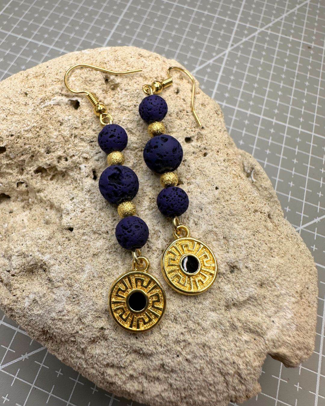 Ancient Greek Priestess Earrings | The Graduate | Meander & Various Stones Options - My Tiny Sanctuary