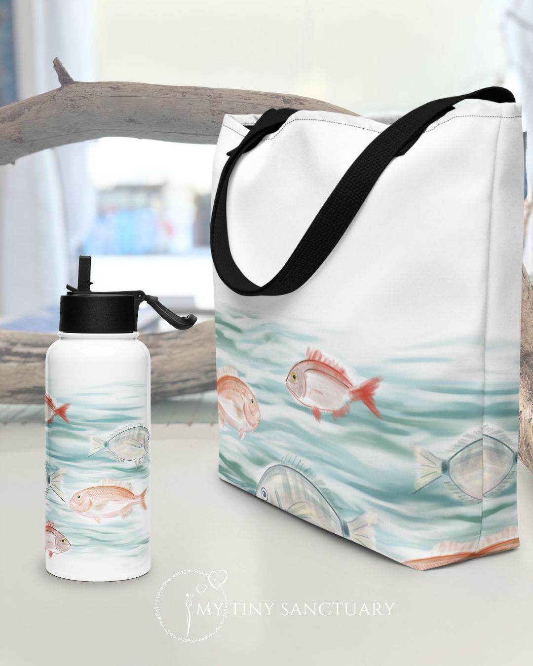 Aegean Sea Fishes Bundle: Tote Bag and Water Bottle - Save 5€ - My Tiny Sanctuary