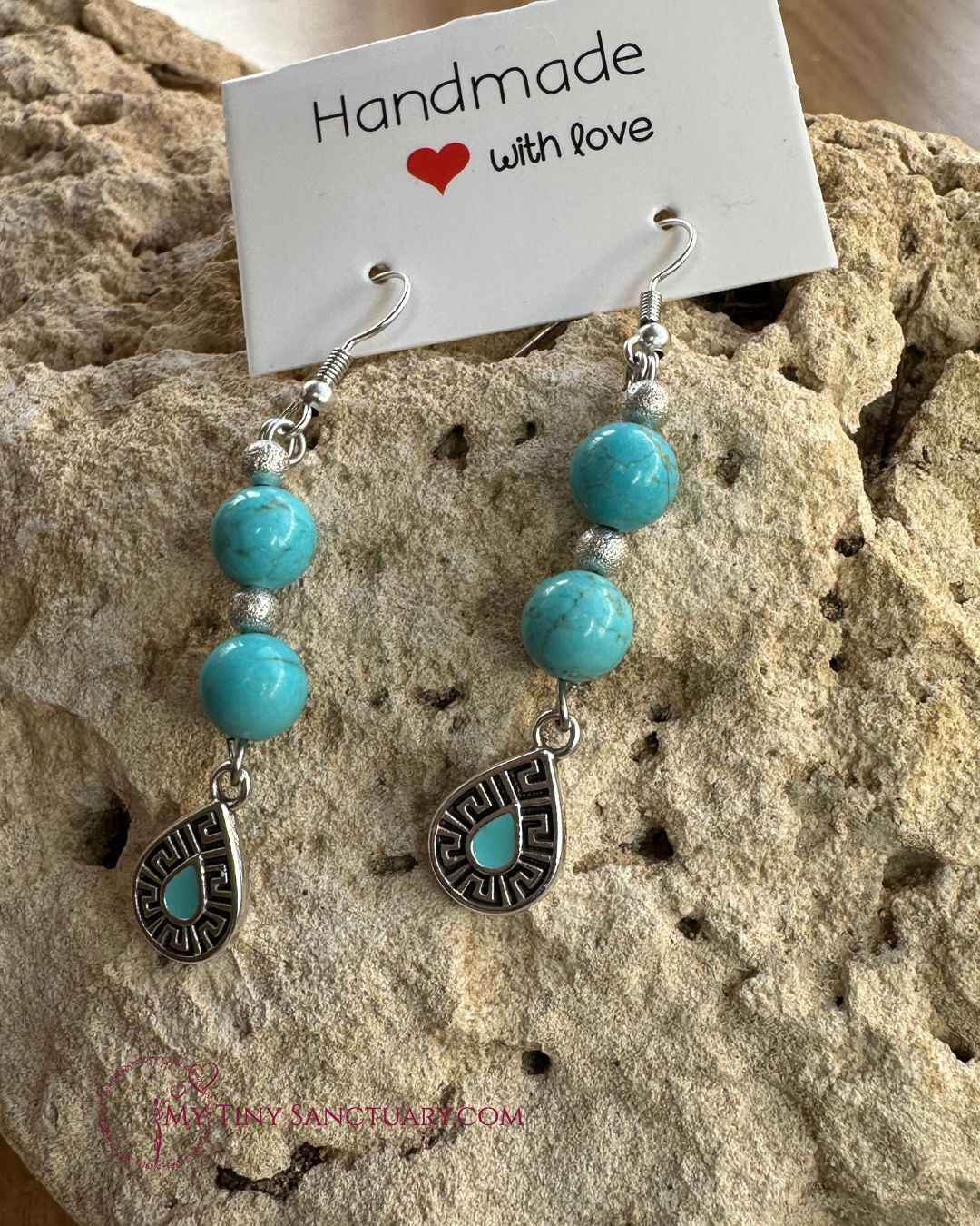 Ancient Greek Priestess Earrings | The apprentice | Turquoise howlite & Meander - My Tiny Sanctuary