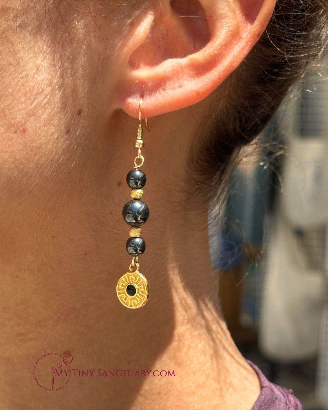 Ancient Greek Priestess Earrings | The Graduate | Meander & Various Stones Options - My Tiny Sanctuary