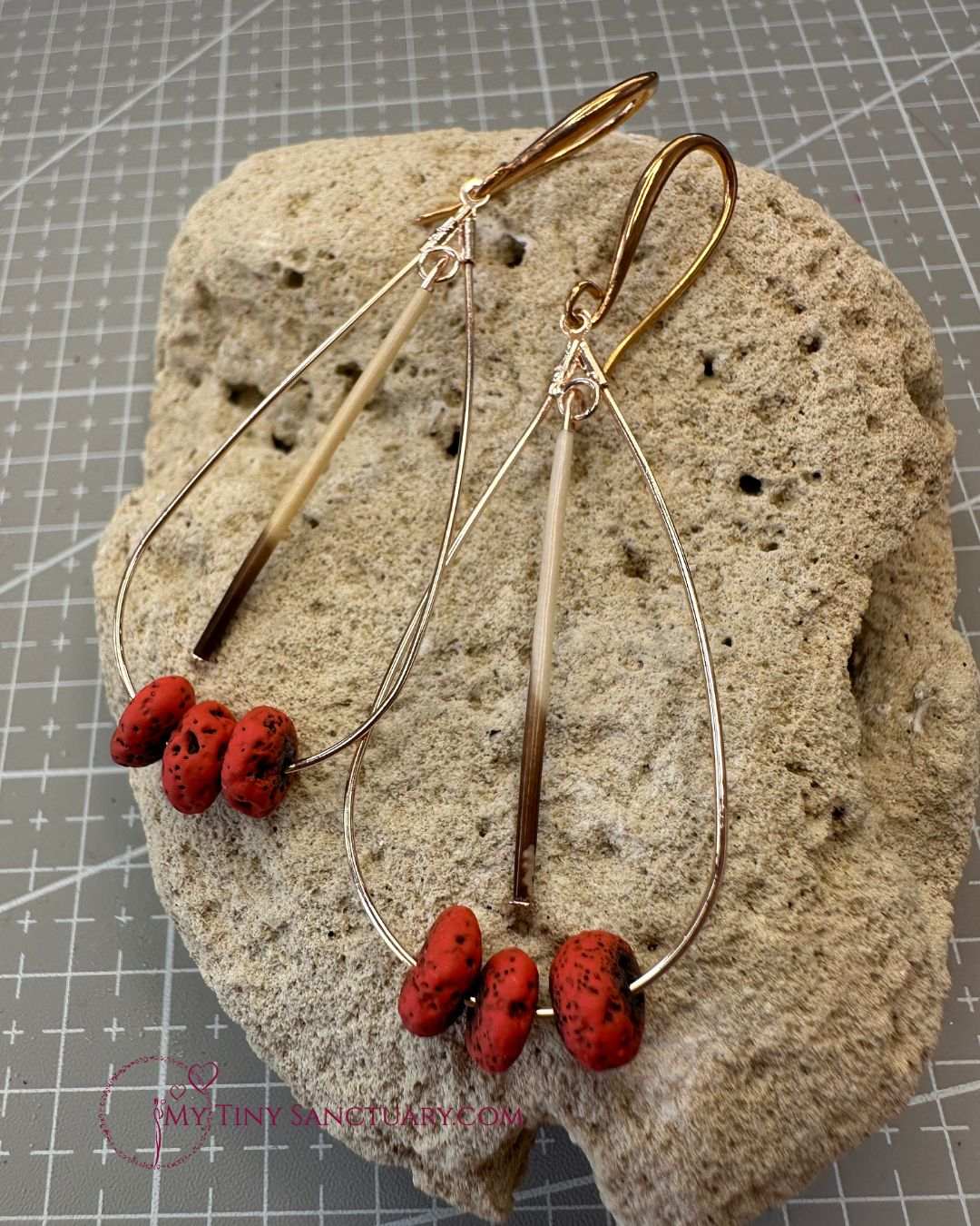 Terra Nova Drop Earring – Coral Lava, Porcupine Needle & Rose Gold