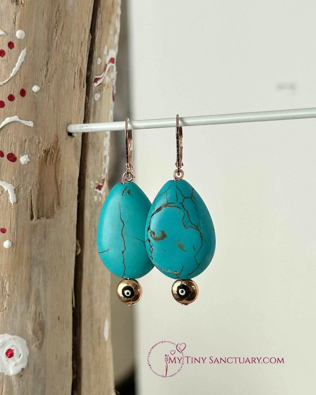 Mati Eye Earrings 🧿 with Turquoise Howlite and Electro Rose Gold - My Tiny Sanctuary