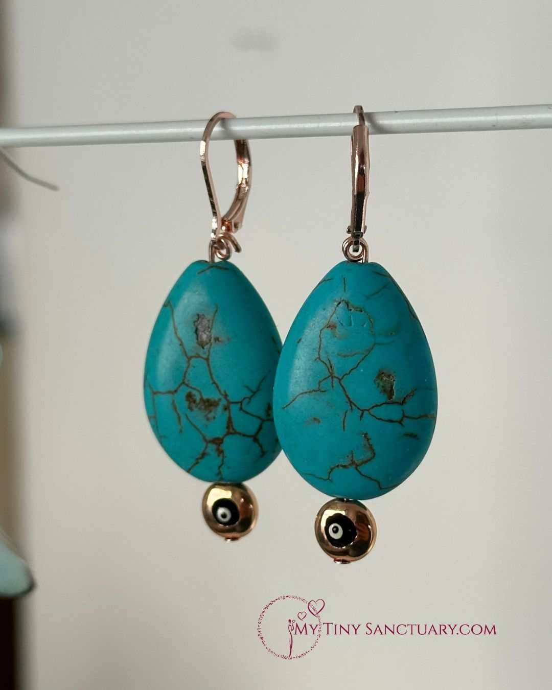 Mati Eye Earrings 🧿 with Turquoise Howlite and Electro Rose Gold - My Tiny Sanctuary