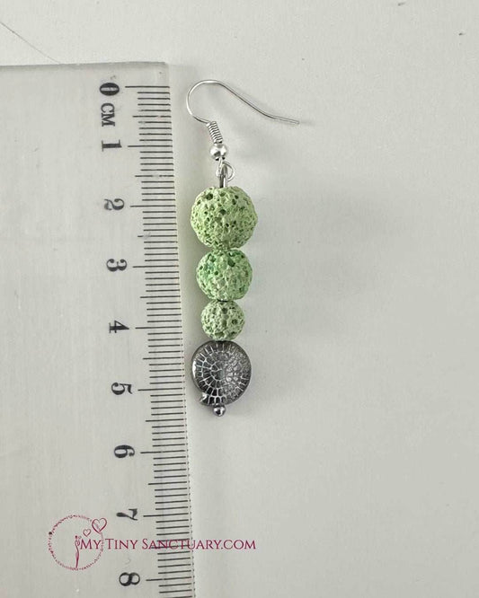 Mediterranean Earrings with Green Lava Stone and Silver Fossil - My Tiny Sanctuary