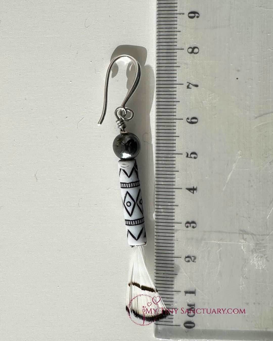 Tribal Feather Earrings with Hematite and Colombian Bead 🪶 LIMITED EDITION - My Tiny Sanctuary