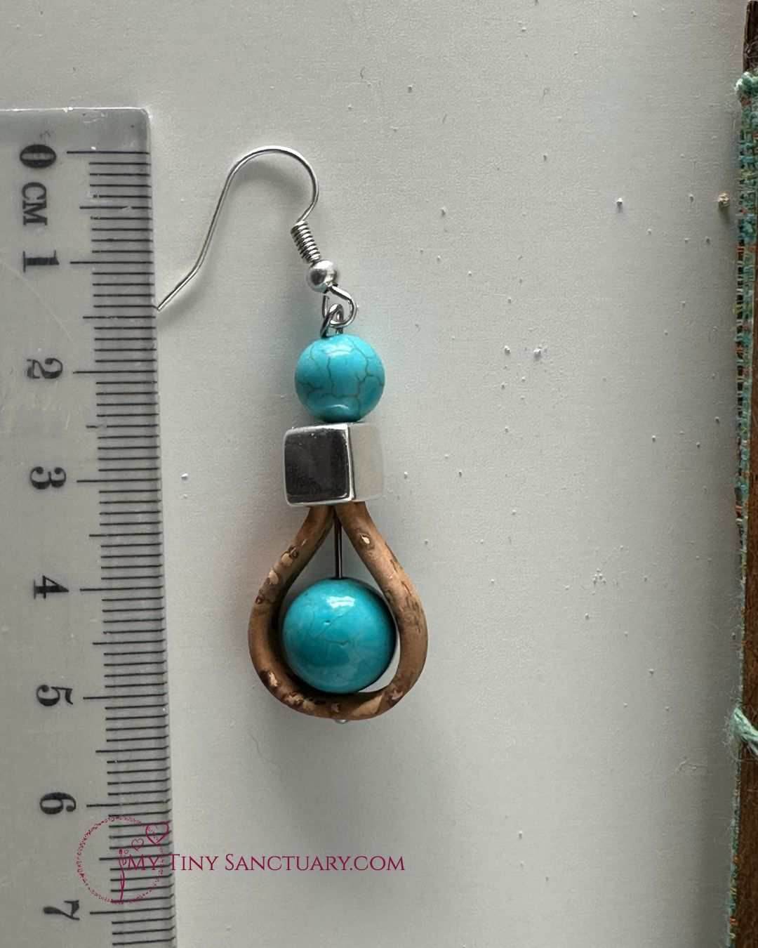 Vegan Earrings Turquoise Howlite With Cork Loop And Silver Plated Bead - My Tiny Sanctuary