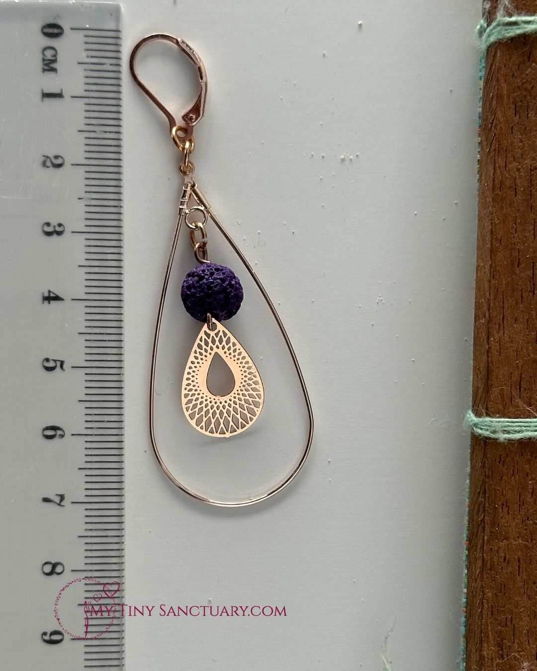 Rose Gold Drop Earrings with Purple Lava Stone Beads - My Tiny Sanctuary