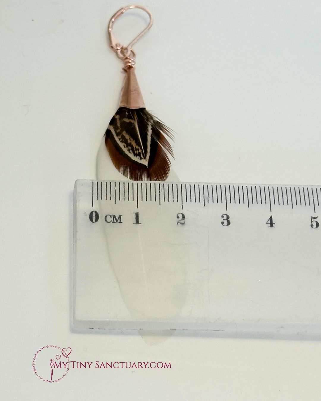 Cream and Brown Pheasant Feather Earrings accented with Rose Gold Ornaments - My Tiny Sanctuary