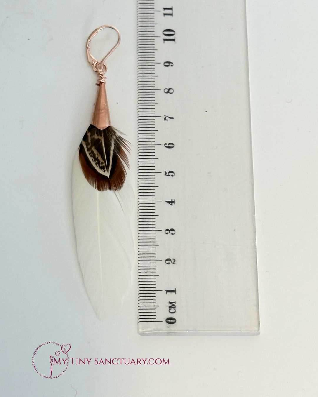 Cream and Brown Pheasant Feather Earrings accented with Rose Gold Ornaments - My Tiny Sanctuary