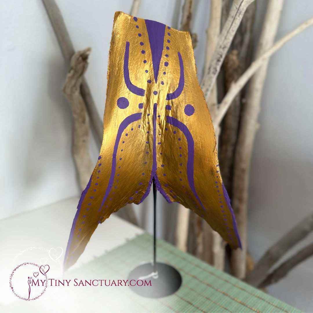 Golden Cosmic Mermaid - Painted Palm Tree Bark (fallen from the tree) - My Tiny Sanctuary