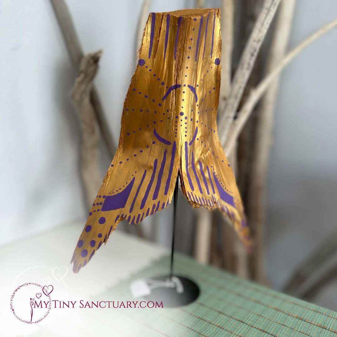 Golden Cosmic Mermaid - Painted Palm Tree Bark (fallen from the tree) - My Tiny Sanctuary