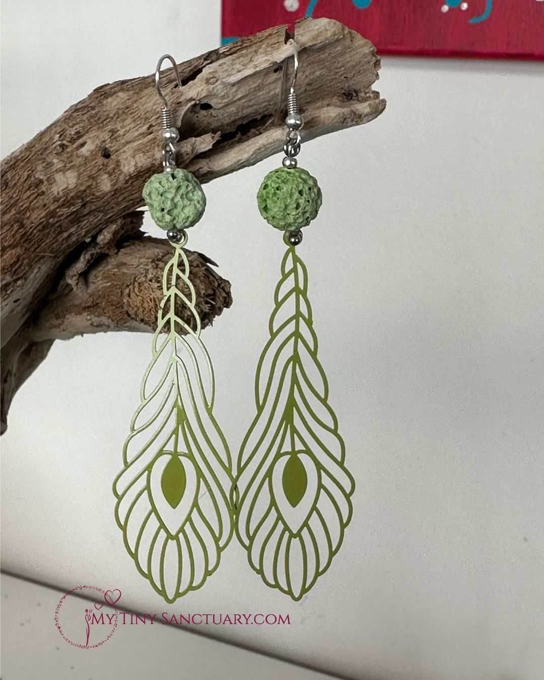 Green Leaf Earrings Sprouting from Lava Stone 🌿 | The Elementals - My Tiny Sanctuary