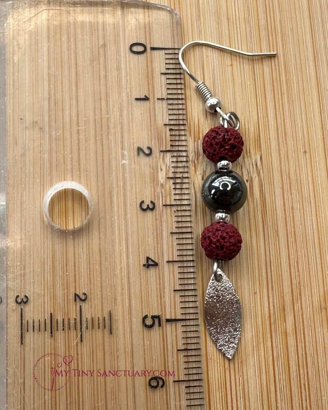 Hematite and Lava Stone Earrings & Silver Leaf Grounding - LIMITED EDITION - My Tiny Sanctuary