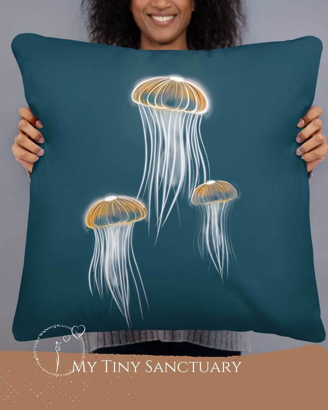 Jellyfish Dancing Throw Pillow | Ocean-Inspired Square Cushion | Marine Decor - My Tiny Sanctuary