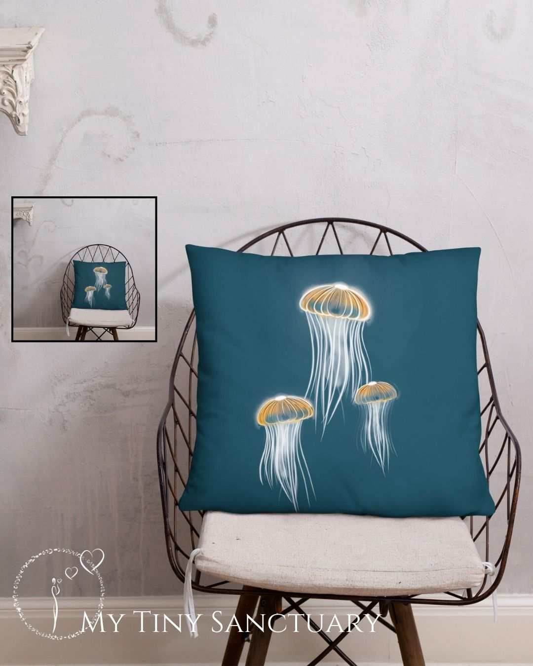 Jellyfish Dancing Throw Pillow | Ocean-Inspired Square Cushion | Marine Decor - My Tiny Sanctuary