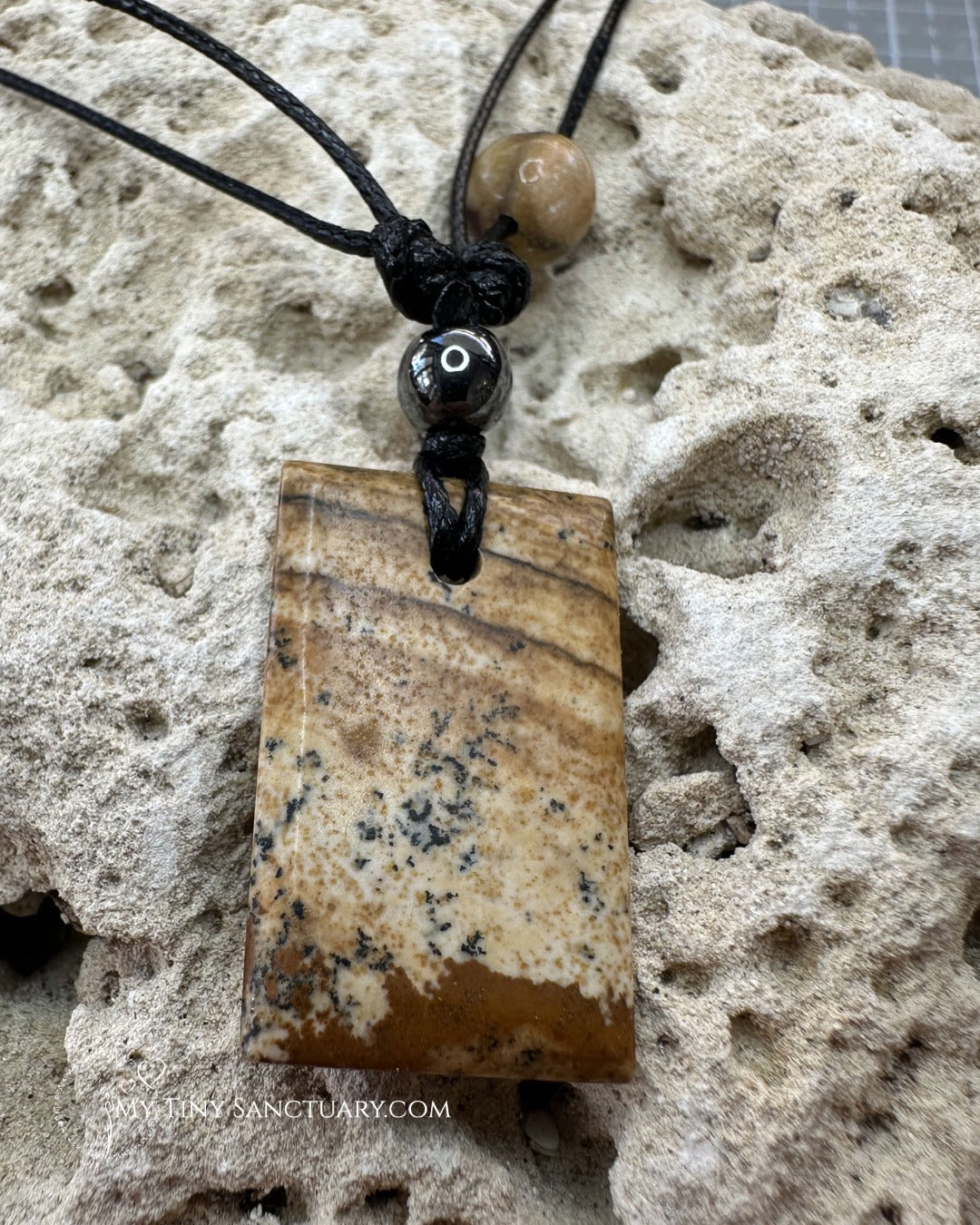 Picture Jasper Necklace with a touch of Hematite - Adjustable