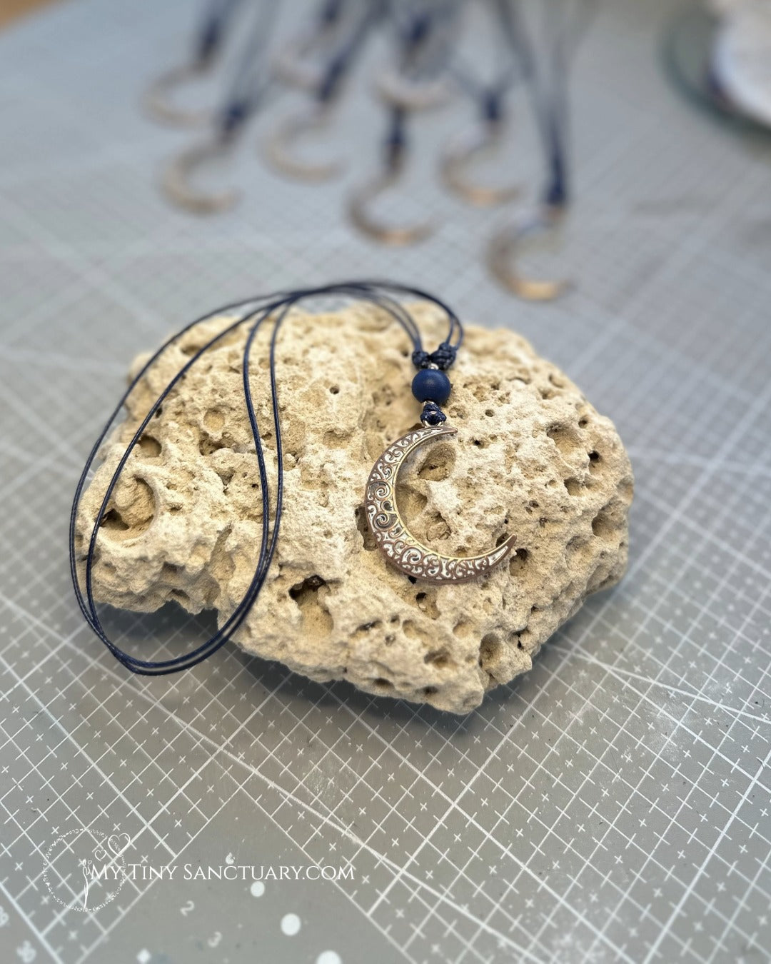 Laced Waning Moon Necklace Adjustable Length