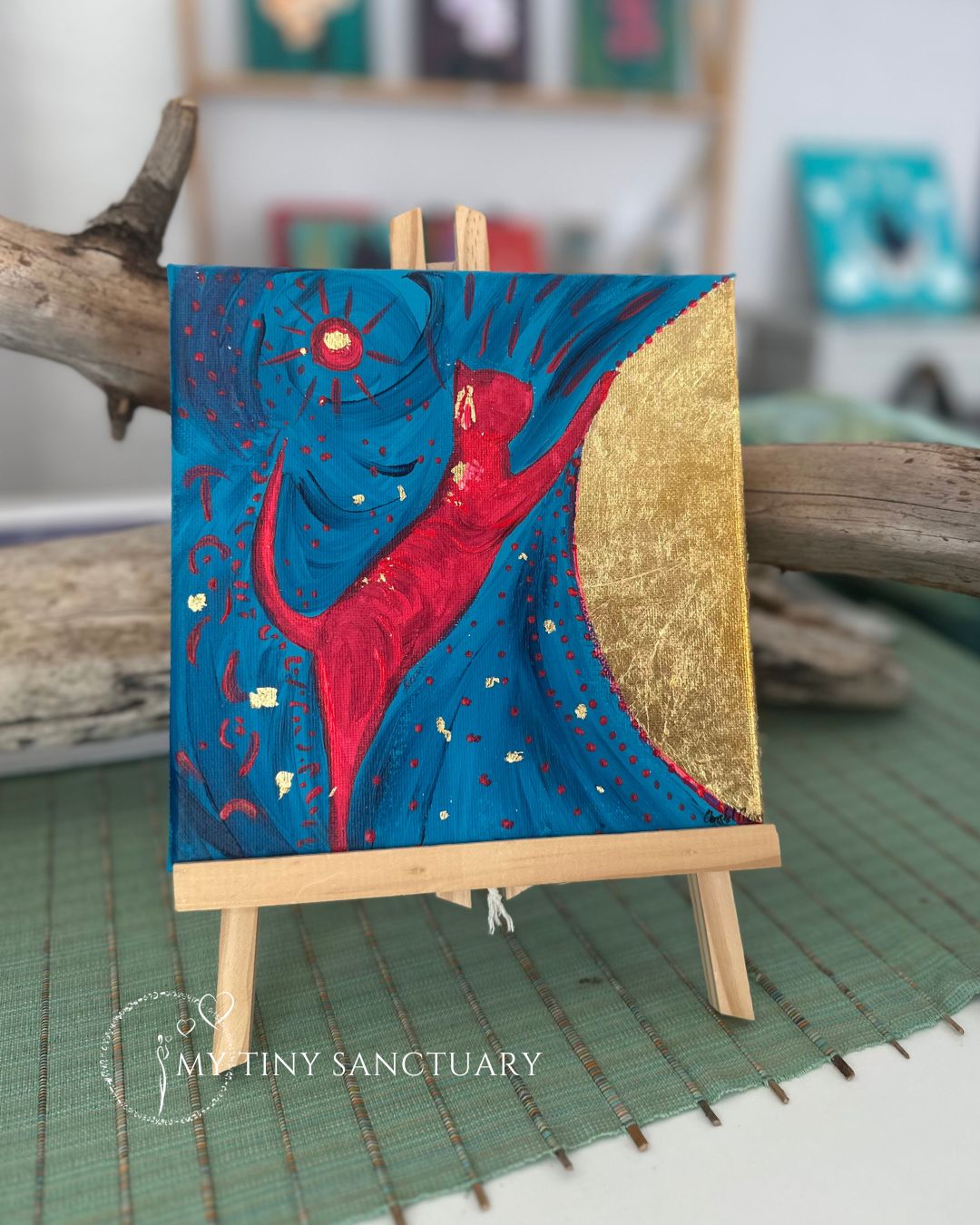 The Twin Golden Cats • Original Acrylic Painting • Twin Set Painting 20 x 20 cm