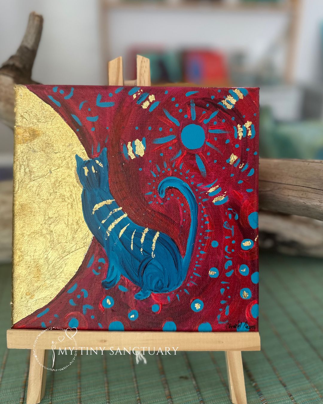The Twin Golden Cats • Original Acrylic Painting • Twin Set Painting 20 x 20 cm