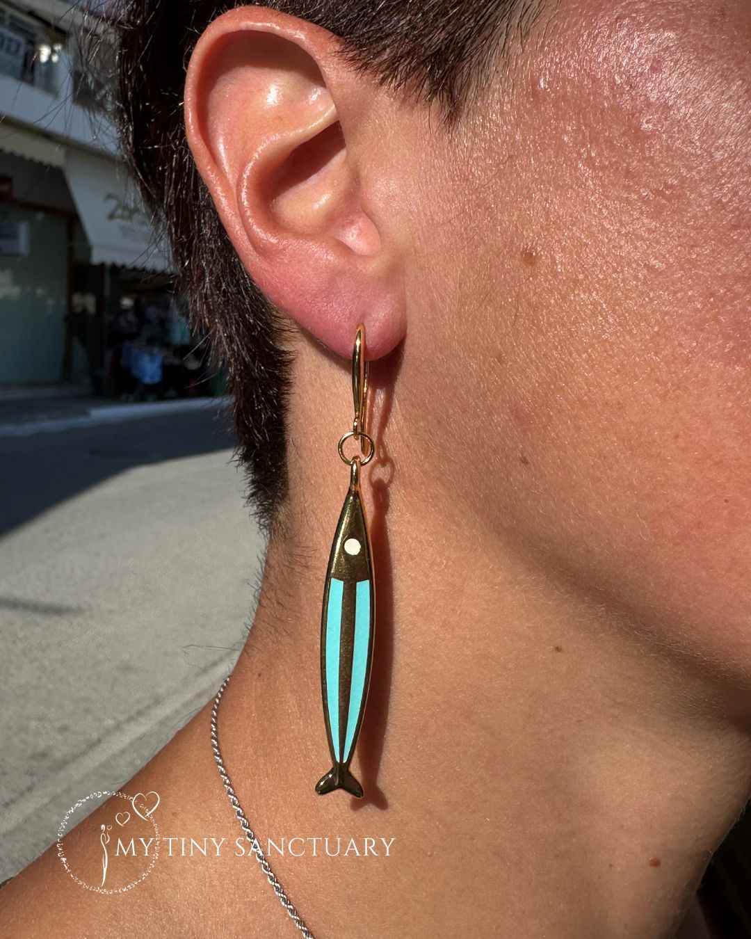Golden Fish Earrings – Playfully Stylish in Gold & Turquoise Enamel - My Tiny Sanctuary