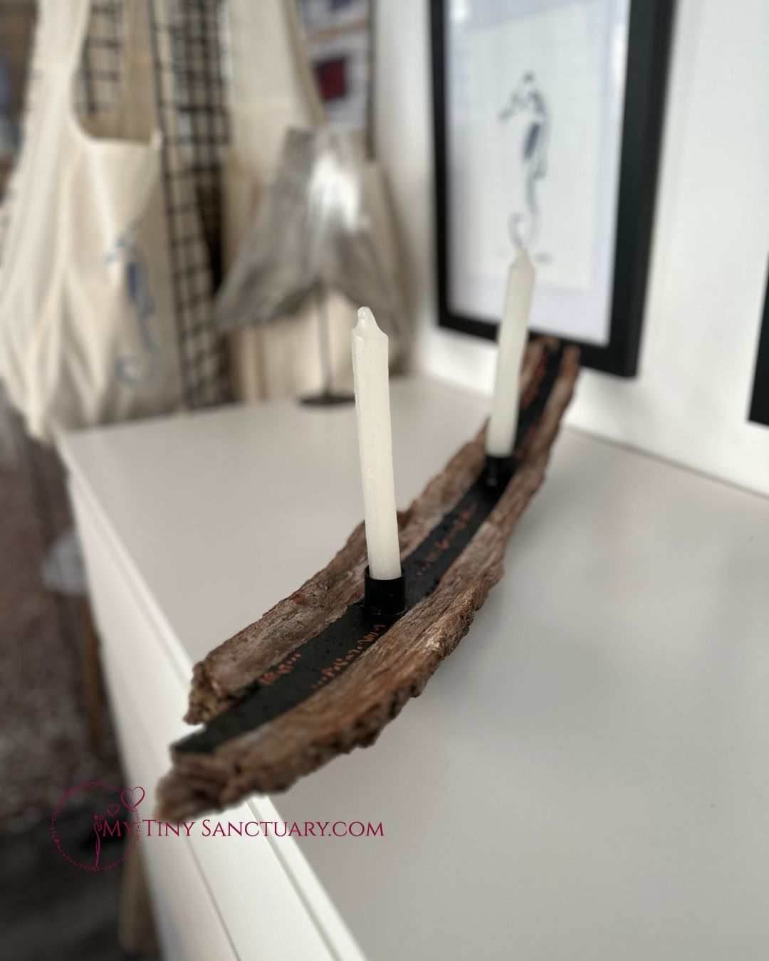 Tree Bark Candle Holder with Light Codes - My Tiny Sanctuary