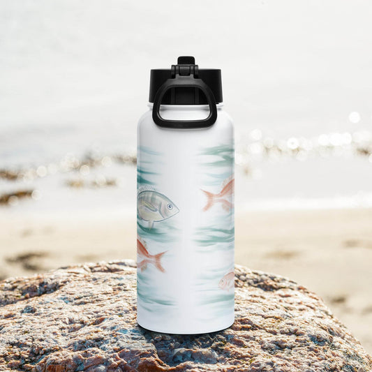 Aegean Sea Fishes Stainless steel water bottle with a straw lid - My Tiny Sanctuary