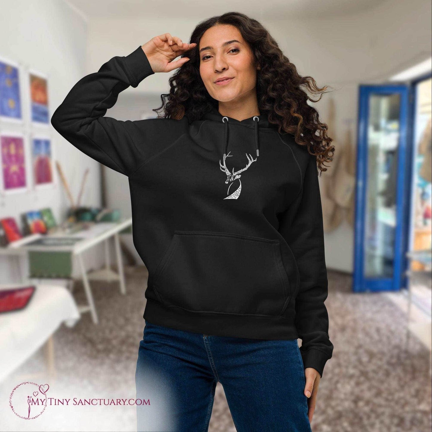 Elk Animal Spirit Hoodie - Conscious & Sustainable Fashion for Women - My Tiny Sanctuary