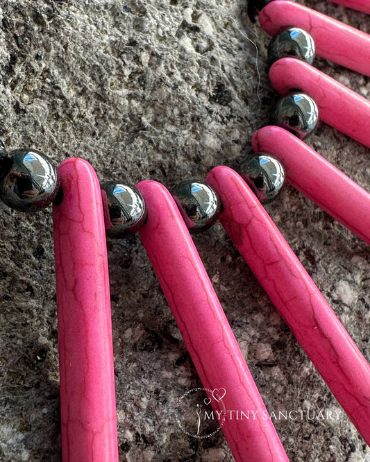 Pink Rocky Vibe Necklace Adjustable with Hematite and Howlite