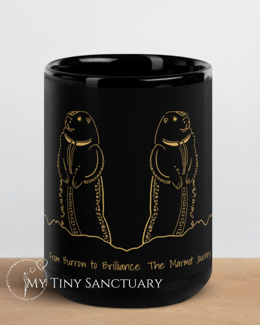 Marmot Animal Spirit Black Glossy Mug With Motivational Quote