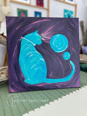 (K)Night Cat Visionary | Acrylic Painting 39,5x39,5 cm - My Tiny Sanctuary