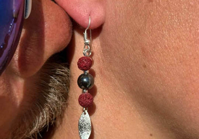 Hematite and Lava Stone Earrings & Silver Leaf Grounding - LIMITED EDITION - My Tiny Sanctuary