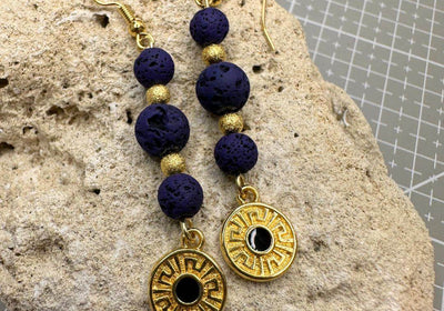 Ancient Greek Priestess Earrings | The Graduate | Meander & Various Stones Options - My Tiny Sanctuary