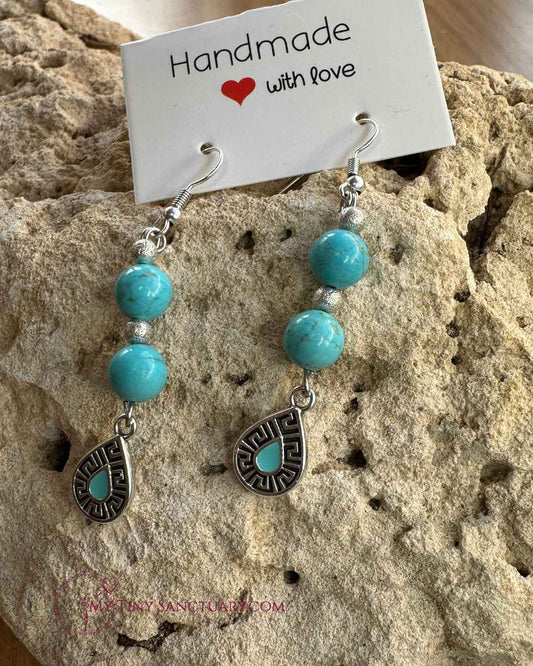 Ancient Greek Priestess Earrings | The apprentice | Turquoise howlite & Meander
