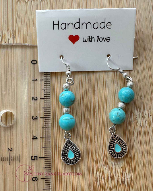 Ancient Greek Priestess Earrings | The apprentice | Turquoise howlite & Meander