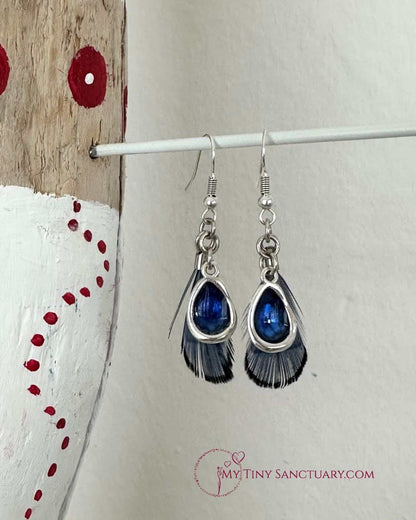 Earrings Ocean Drop With Marine Blue Pheasant Feather