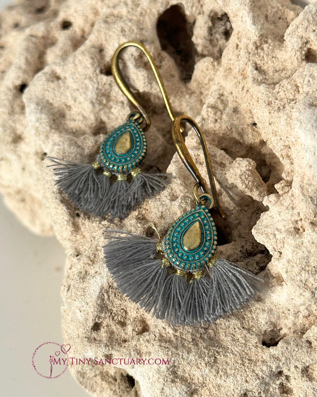 Ethnic Earrings Green Bronze with Mayan Spirit Inspiration