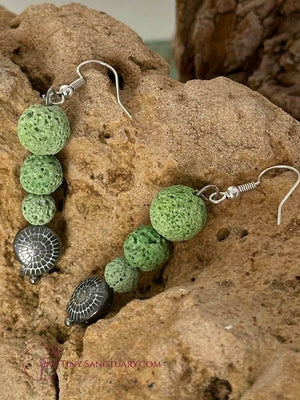 Mediterranean Earrings with Green Lava Stone and Silver Fossil - My Tiny Sanctuary