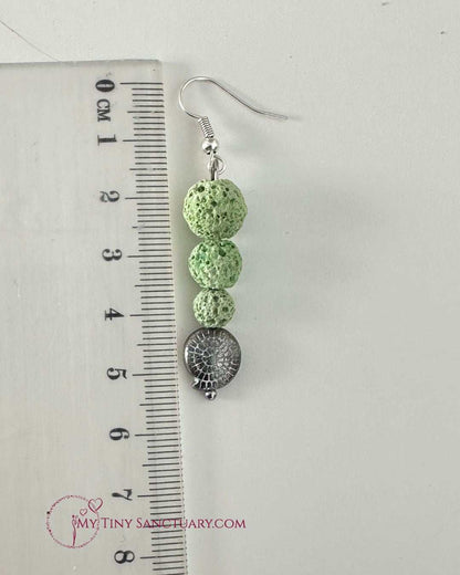 Mediterranean Earrings With Green Lava Stone And Silver Snail Fossile