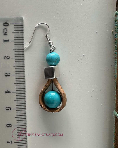 Turquoise Howlite With Cork Loop And Silver Plated Bead Vegan Earrings