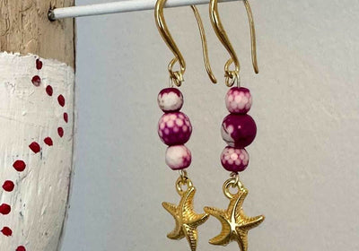 Golden Starfish Earrings & Fuchsia Howlite | Mediterranean Summer Look - My Tiny Sanctuary