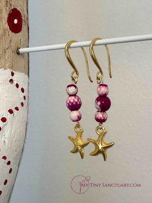 Golden Starfish Earrings & Fuchsia Howlite | Mediterranean Summer Look - My Tiny Sanctuary