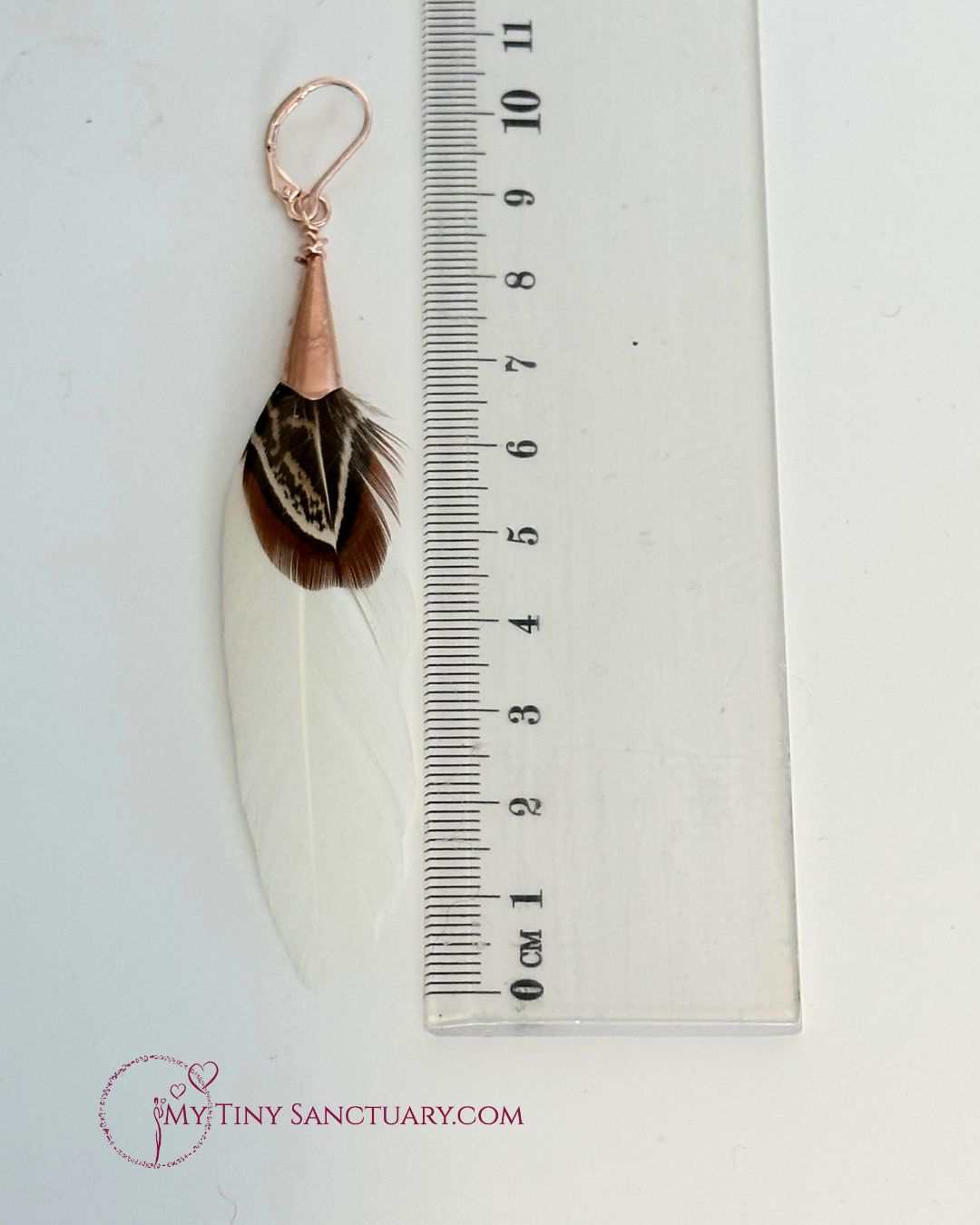 Cream and Brown Feather Earrings accented with Rose Gold ornaments